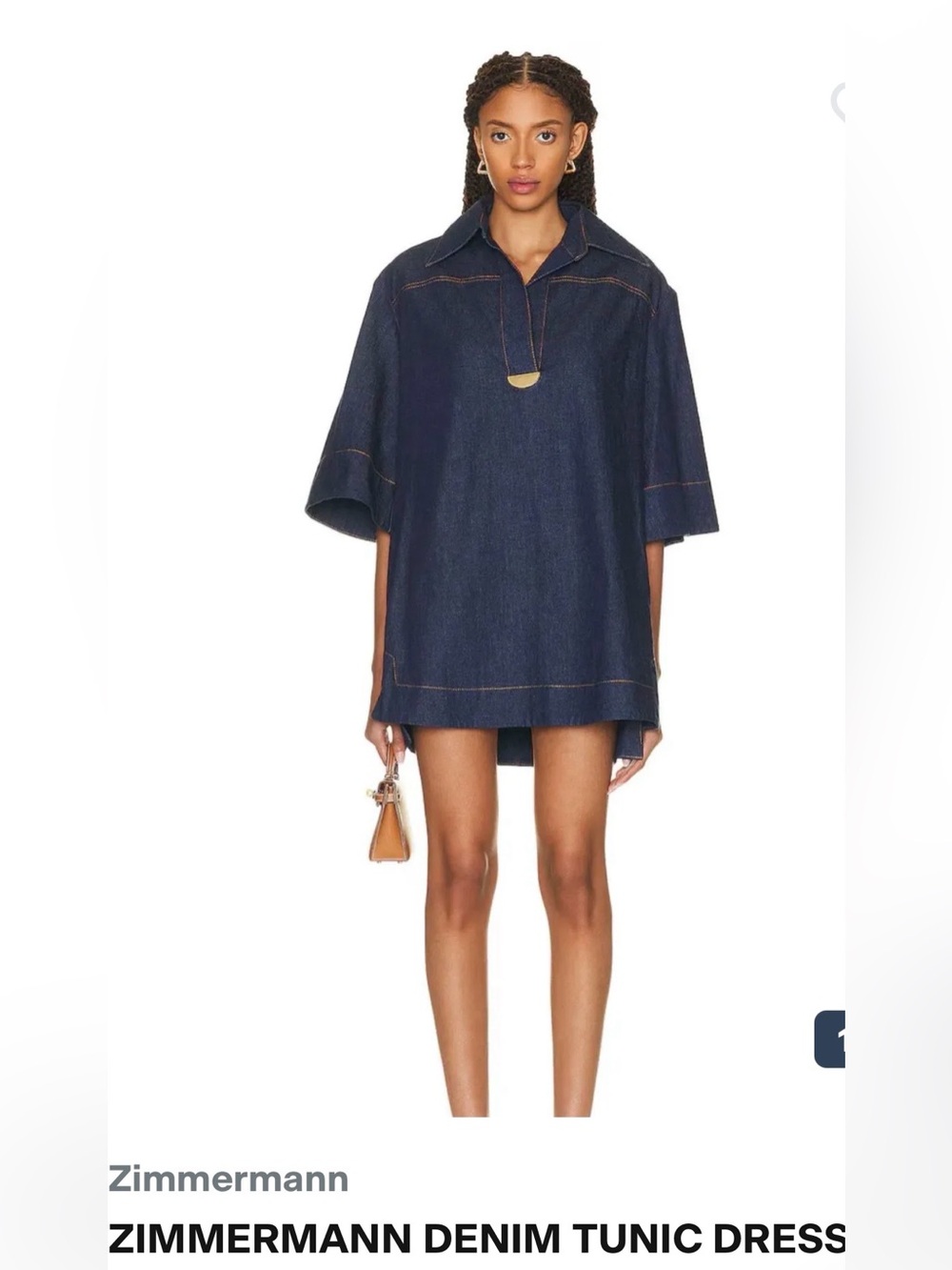 Zimmermann Dark Denim Mini Tunic Dress Sz 2 (8)